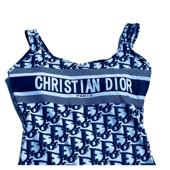 Christian Dior Navy White One Piece Swimsuit XLarge Logo New With Tags Classic - Picture 3 of 15